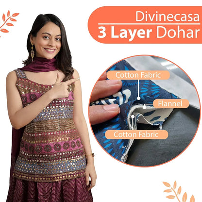Divine Casa Floret 100% Cotton Double Dohar 120 GSM Soft & Lightweight Throw Blanket Colour Red Orange