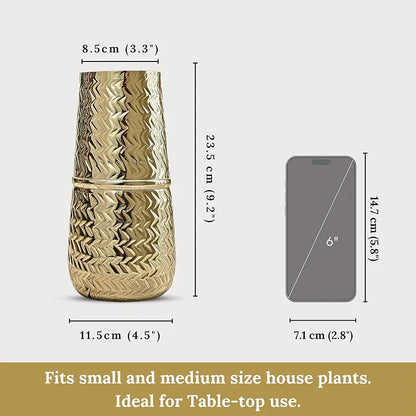 Behoma Metal Arrow Engrave Vase Golden Set of 2 Pcs Flowers not Included