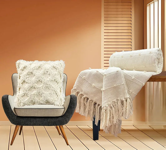 Sajavat Home Hand Knitted Pure Cotton 3 Seater Sofa Colour Beige