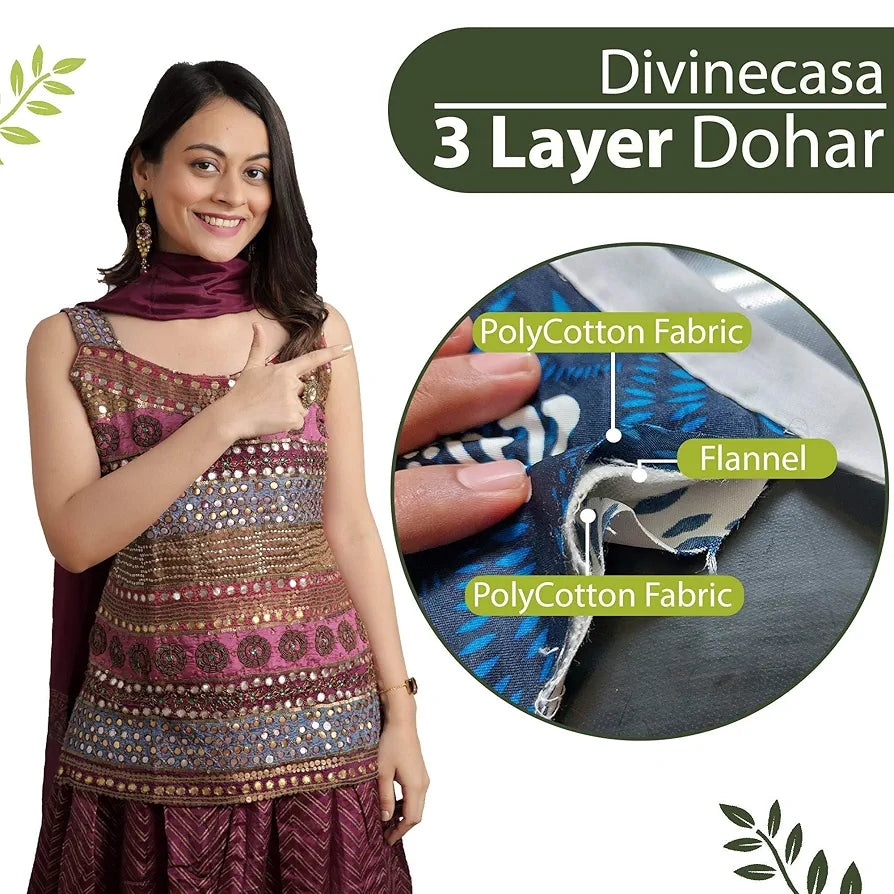 Divine Casa Glace Cotton 120 GSM Reversible Lightweight Printed Double Bed AC Dohar Blanket Quilt Colour Green and Dark Green TC - 120