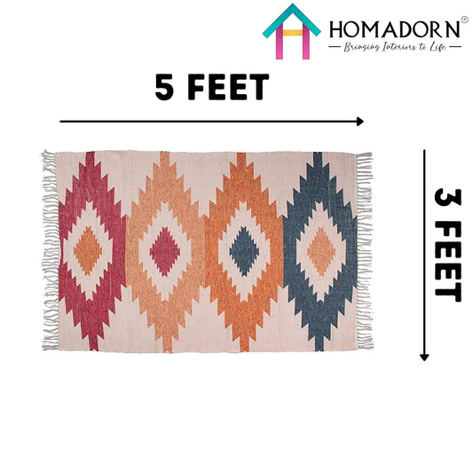 Homadorn Chindi Handmade Printed Modern Dhurrie/Rugs/Carpet Colour Cream