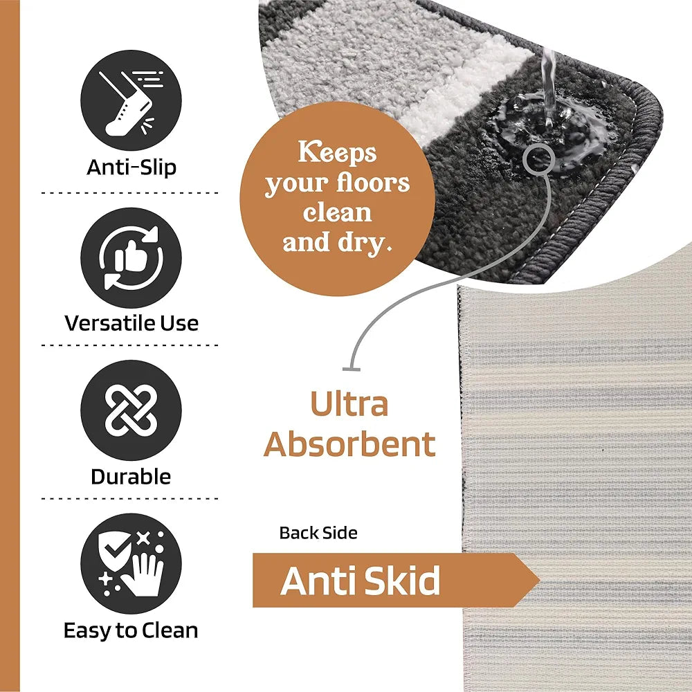 Kuber Industries Anti-Skid Water-Absorbent Door Mats for Home Micro Jupitar Lining Dark Grey