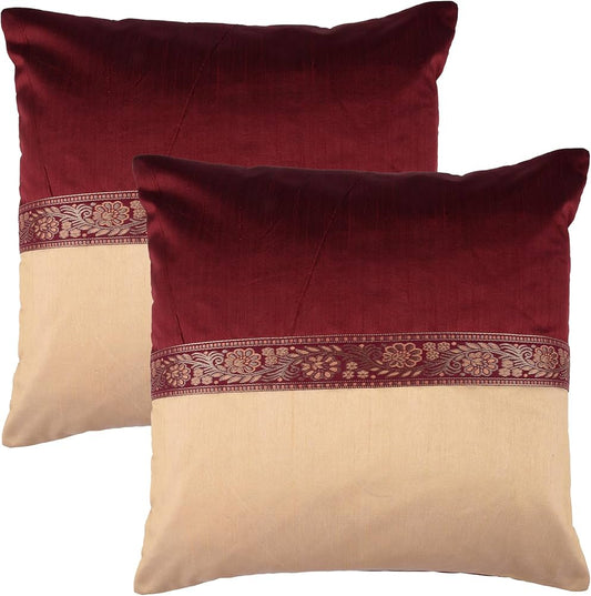 Kuber Industries Cushion Cover Pillow Covers Center Lace Cushion Covers Set of 5 Maroon