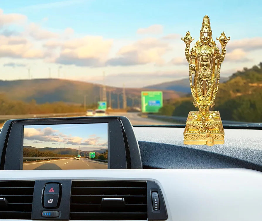 Gold Art India Lord Tirupati Balaji Gold Plated Matte Idol with Garuda