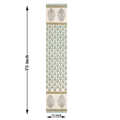 Blocks Of India Hand Block Printed Cotton Table Runner for Center Dining Table Mughal Buta