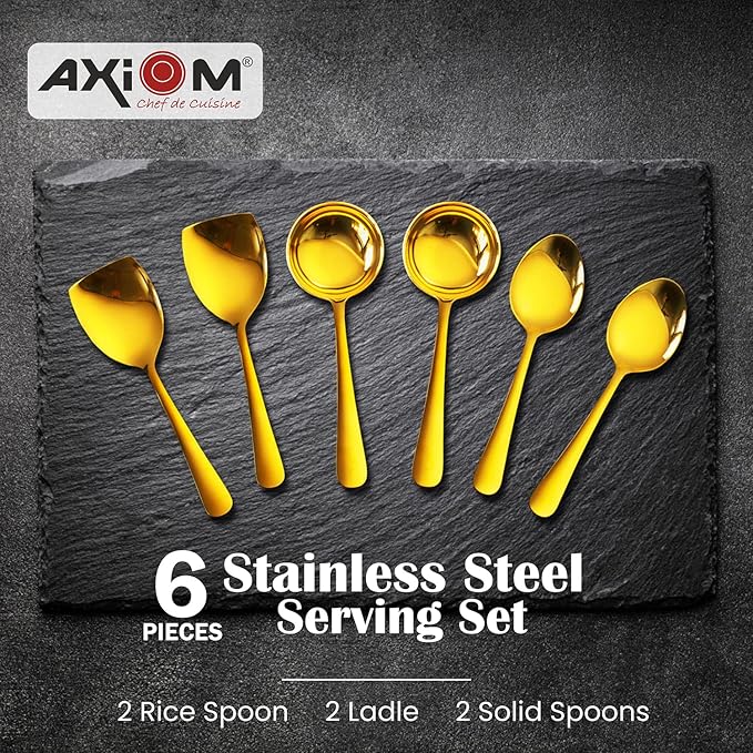 Axiom Stainless Steel Golden Serving Tools Set 6 Piece Heavy Gauge Non-Stick For Serving