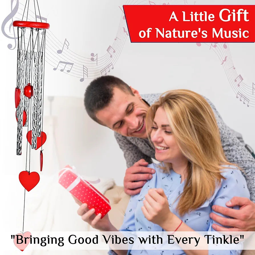 Heart Shape Wind Chime with Silver Pipes Wind Chime -017