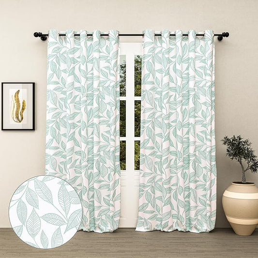 Haus & kinder Cotton Curtains Set of 2 for Bedroom Window Door Curtains (5ft x 7ft) | Colour Line Art Blue