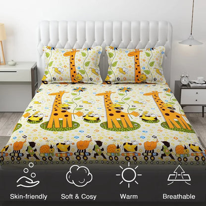 Fresh From Loom Elastic Fitted Bed Sheets Soft Glace Cotton 300 tc Fitted Bedsheet King Size Bed With Two Pillow Cover Yellow