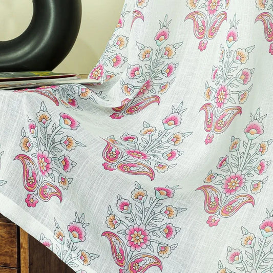 Homadorn Linen Sheer Printed Semi Transparent Curtains for Window Set of 2 Fuchsia fusion