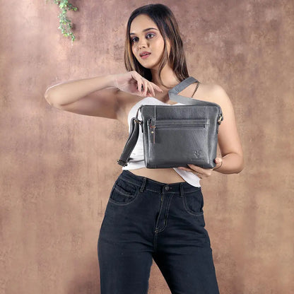 Goatter Genuine Leather 9" Inch Sling Cross-Body Bag For Women's