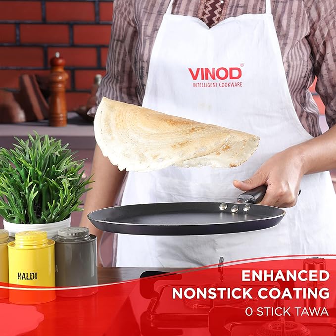 Vinod Zest Aluminium Non Stick Dosa Tawa - 28 cm | Flat Bottom Tawa | 5 mm Extra Thick | 3 Layer Ceramic Coating