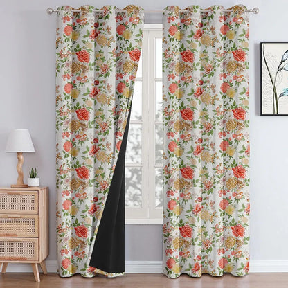 Cloth Fusion Blackout Printed Premium Door Curtains 7 Feet Long Set of 2 Lush Blooms