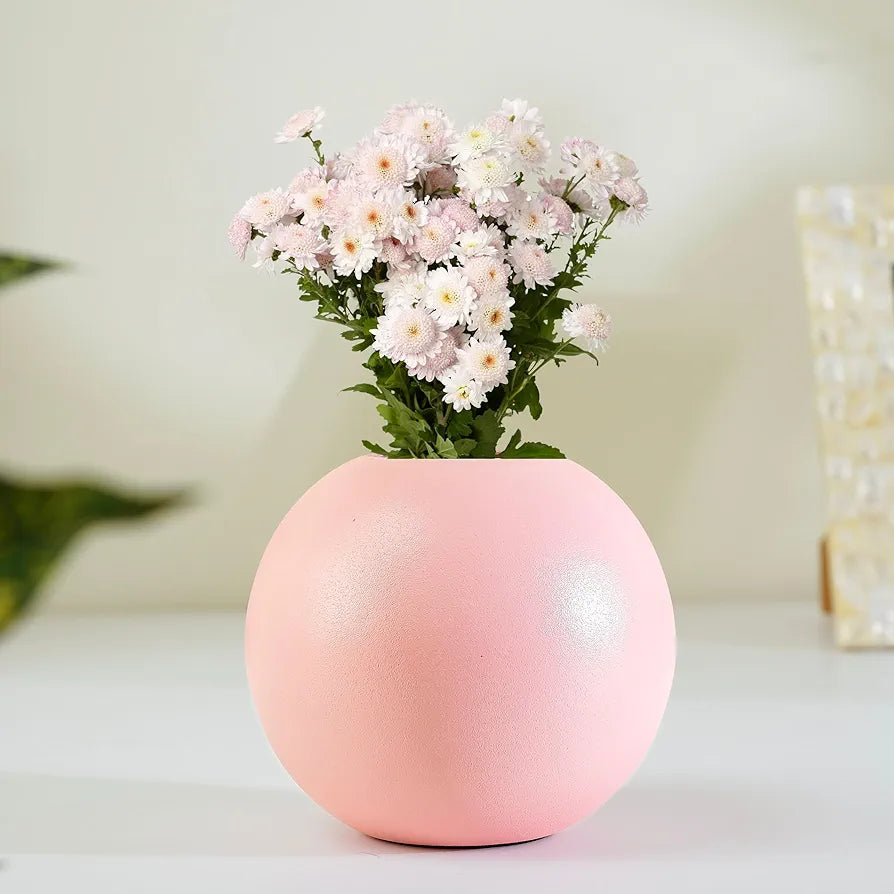 Behoma Metal Ball Round Vase Pink Small Flowers not Included