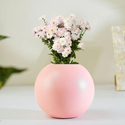 Behoma Metal Ball Round Vase Pink Small Flowers not Included