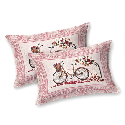 Kuber Industries Double Bedsheet with 2 Pillow Covers 160 TC Premium Cotton Photo Frame Cycle Pink