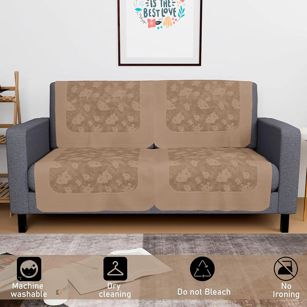 Kuber Industries Set of 4 Net Durable 2 Seater Sofa Covers for Living Room Self Net Hawaii Camel Brown