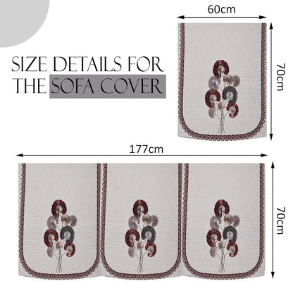 Kuber Industries Set of 10 Velvet Anti-Skid Sofa Cover 5-Seater Digital Flower-Cream & Brown
