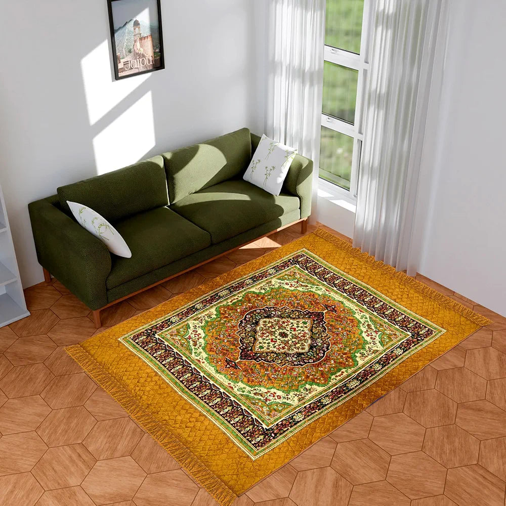 Kuber Industries Carpet Velvet Carpet-Rug for Home Decor Carpet Rug for Bedroom Golden