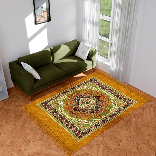 Kuber Industries Carpet Velvet Carpet-Rug for Home Decor Carpet Rug for Bedroom Golden