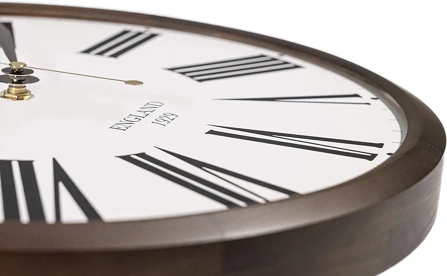 Harris & Co. Clockmasters Luxury Wooden Frame Curved Glass Silent Sweep Noiseless Technology Roman Design Analog Wall Clock With Spade Hands