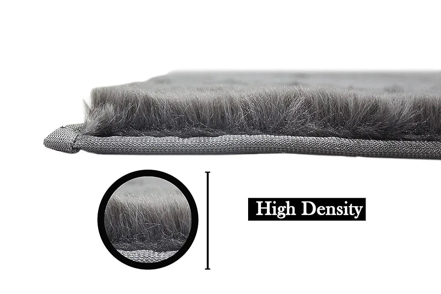 Luxe Home International Ruffle Bath Mat Rabbit Fur 1000 GSM Bathroom Door Rectangular Foot Mats Rug 60X90 Cm Colour Grey