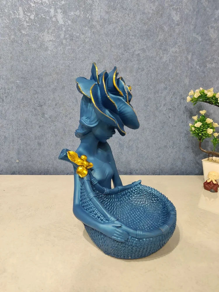 Zart Lady with Basket Showpiece for Home Decor & Office Decor
