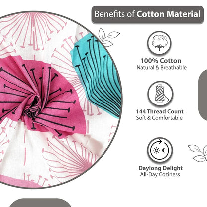 Divine Casa 144 TC Super Soft 100% Cotton Bedsheet for Double Bed  144 Thread Count Floral Colour Rose Pink