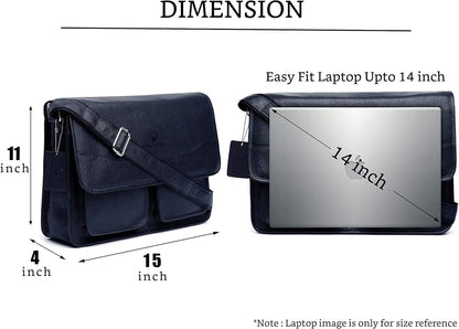 WildHorn Urban Edge100% Leather Laptop Messenger Blue Men's Bag 
