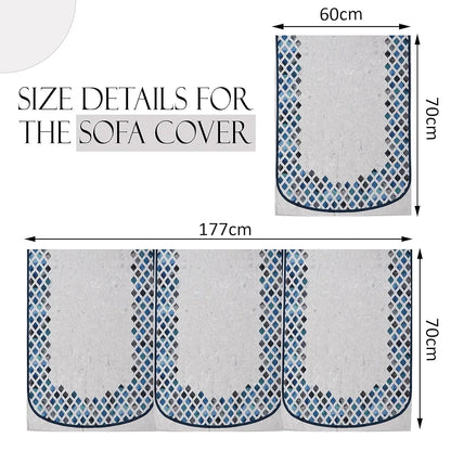 Kuber Industries Set of 16 Velvet Anti-Skid Sofa Cover 5-Seater with Arm Cover Dot Border Grey & Blue