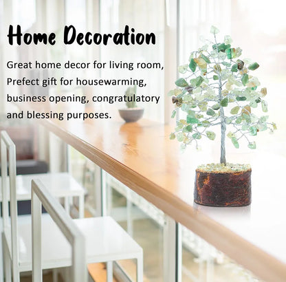 Crocon Green Jade Crystal Bonsai Tree Silver Wire