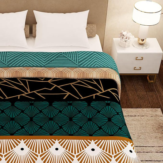 Story@Home Blanket Polyester All-Season AC Double Size Finley Blanket Soft | Colour Teal & Black