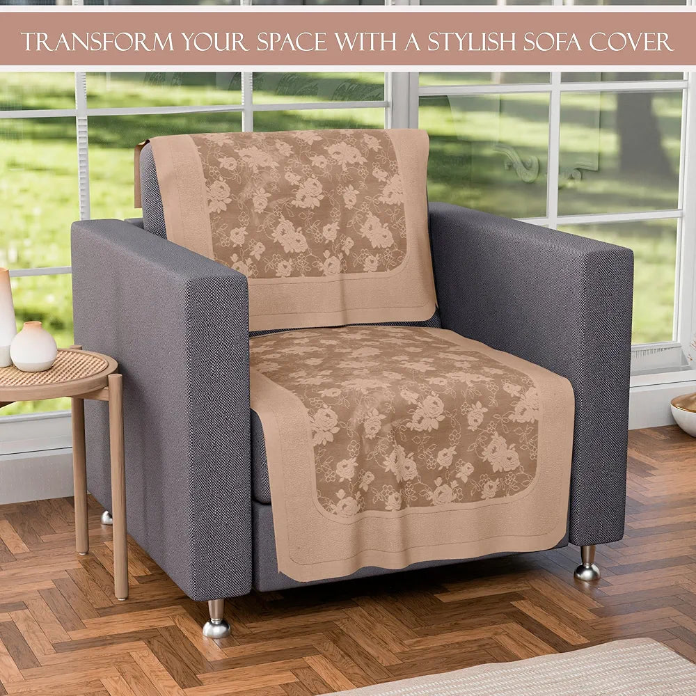 Kuber Industries Set of 10 Net Anti-Skid Sofa Cover 5-Seater Self Net Hawaii Camel Brown