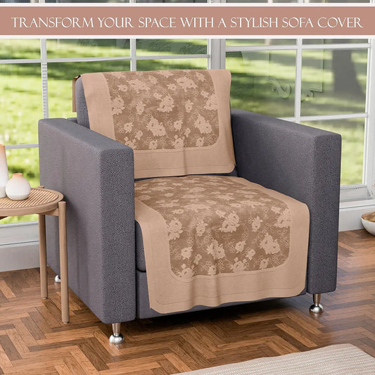 Kuber Industries Set of 10 Net Anti-Skid Sofa Cover 5-Seater Self Net Hawaii Camel Brown