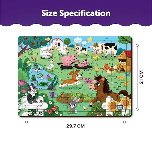 Mini Leaves Farmyard Animals Wooden Jigsaw Puzzles | Eco-friendly Wooden Toy | Puzzle Set for Kids | Multicolor | 35 Pieces