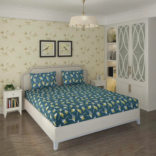 Status Contract Spring Summer Collection Rich Double Bedsheet with 2 Pillow Colour Green