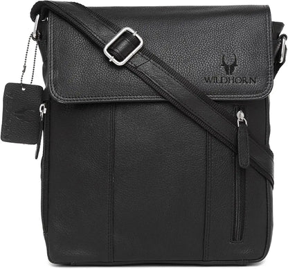 WildHorn Leather 11 inch Sling Messenger Bag for Men I Multipurpose Crossbody Bag I Travel Bag with Adjustable Strap 
