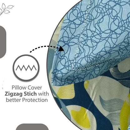 Divine Casa 144 TC 100% Pure Cotton Queen Size Double Bed Bedsheet with 2 Pillow Covers Geo Petals Colour Sky Blue Lemon