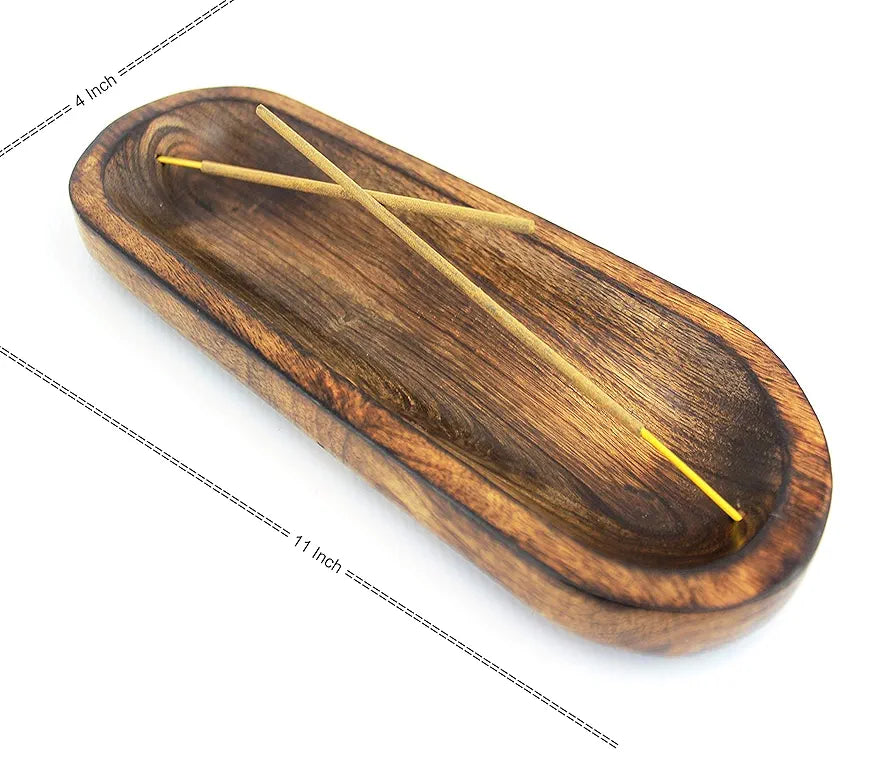 Pure Source India Set of 2 Pcs Natural Wood Agarbatti/Incense Holder and Ash Catcher