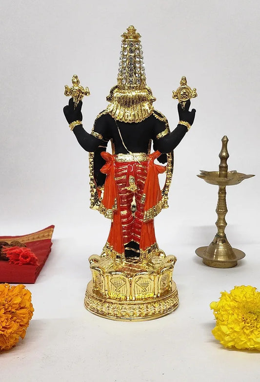 Gold Art India Tirupati Balaji Idol for Mandir Black Body Red Dhoti