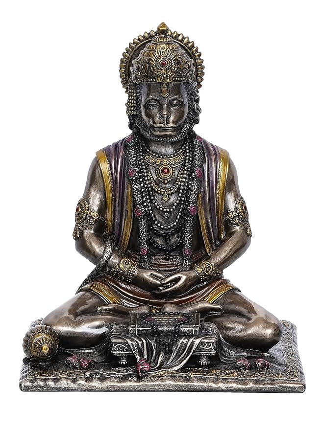 Ecraftindia Handcrafted Polyresin Bronze Finish Meditating Lord Hanuman Statue God Idol Perfect Hanuman Jayanti