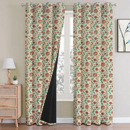 Cloth Fusion Blackout Printed Premium Door Curtains 7 Feet Long Set of 2 Red Flower