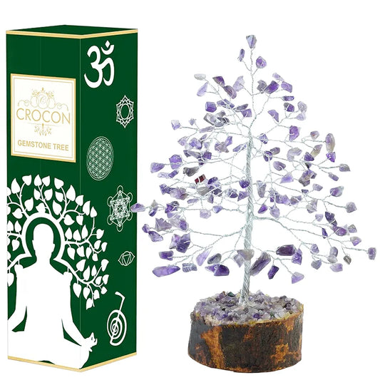 Crocon Amethyst Gemstone Money Tree Feng Shui Bonsai Silver Wire