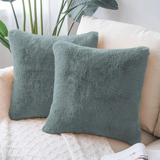 Luxe Home Cushion Cover Duble Side Rabbit Fur Plain Design Covers Set of 2 for Sofa Colour Seige