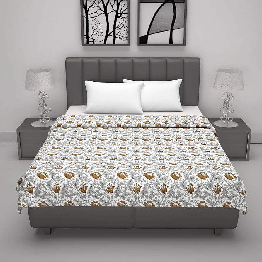 Divine Casa Floret 100% Cotton Double Dohar 120 GSM Soft & Lightweight Throw Blanket Colour Toffee Grey