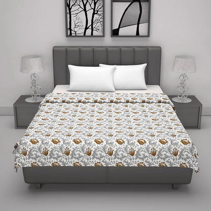Divine Casa Floret 100% Cotton Double Dohar 120 GSM Soft & Lightweight Throw Blanket Colour Toffee Grey
