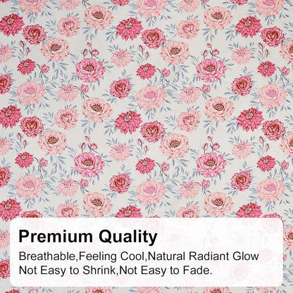 Fresh From Loom Floral Print 240 TC King Size Microfiber Fitted Bedsheet Set Soft & Anti Fade 2 Pillow Covers Included Rose-Offwhite