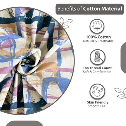 Divine Casa 144 TC Pure Cotton Double Bed Bedsheet with 2 Pillow Covers Abstract Weave Colour Peach Blue