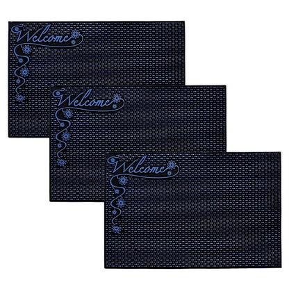 Kuber Industries Door Mat Rubber Mud Trapper Mat Welcome Mat Black & Blue Colour