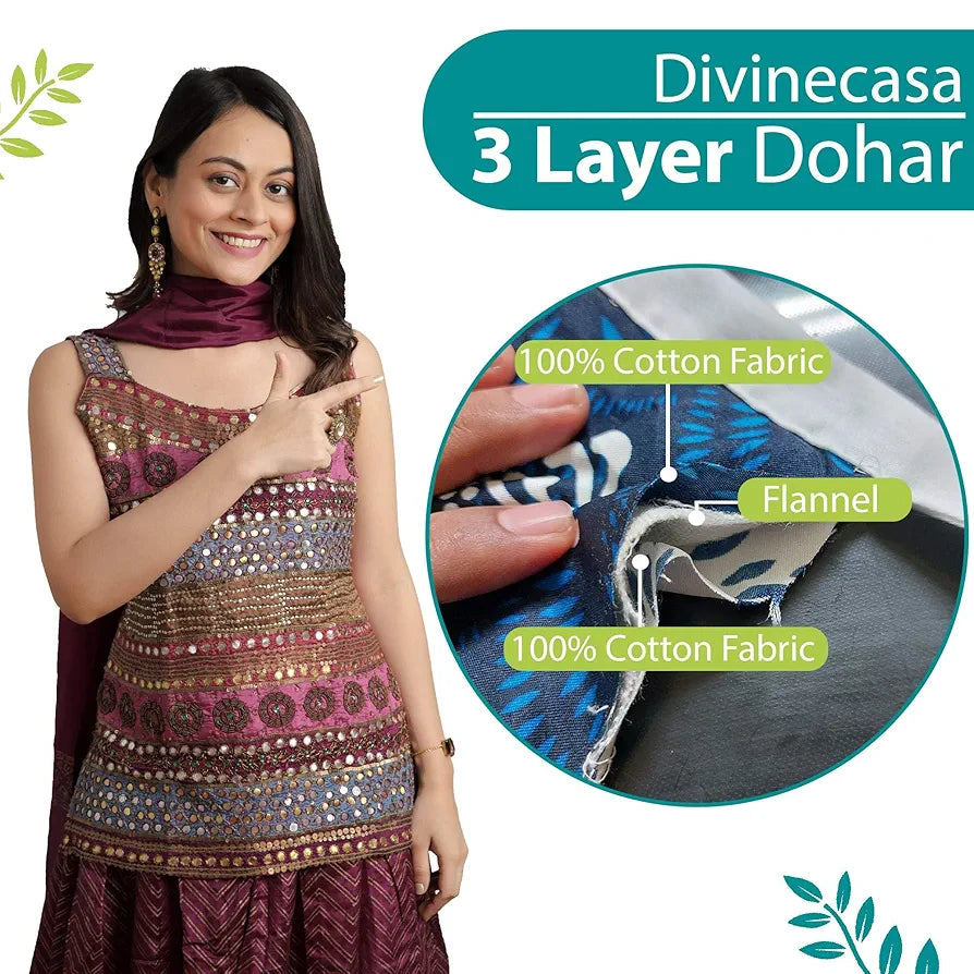 Divine Casa Glace Cotton 120 GSM Reversible Lightweight Printed Single Bed AC Dohar Blanket Quilt Colour Turquoise and Green TC - 120